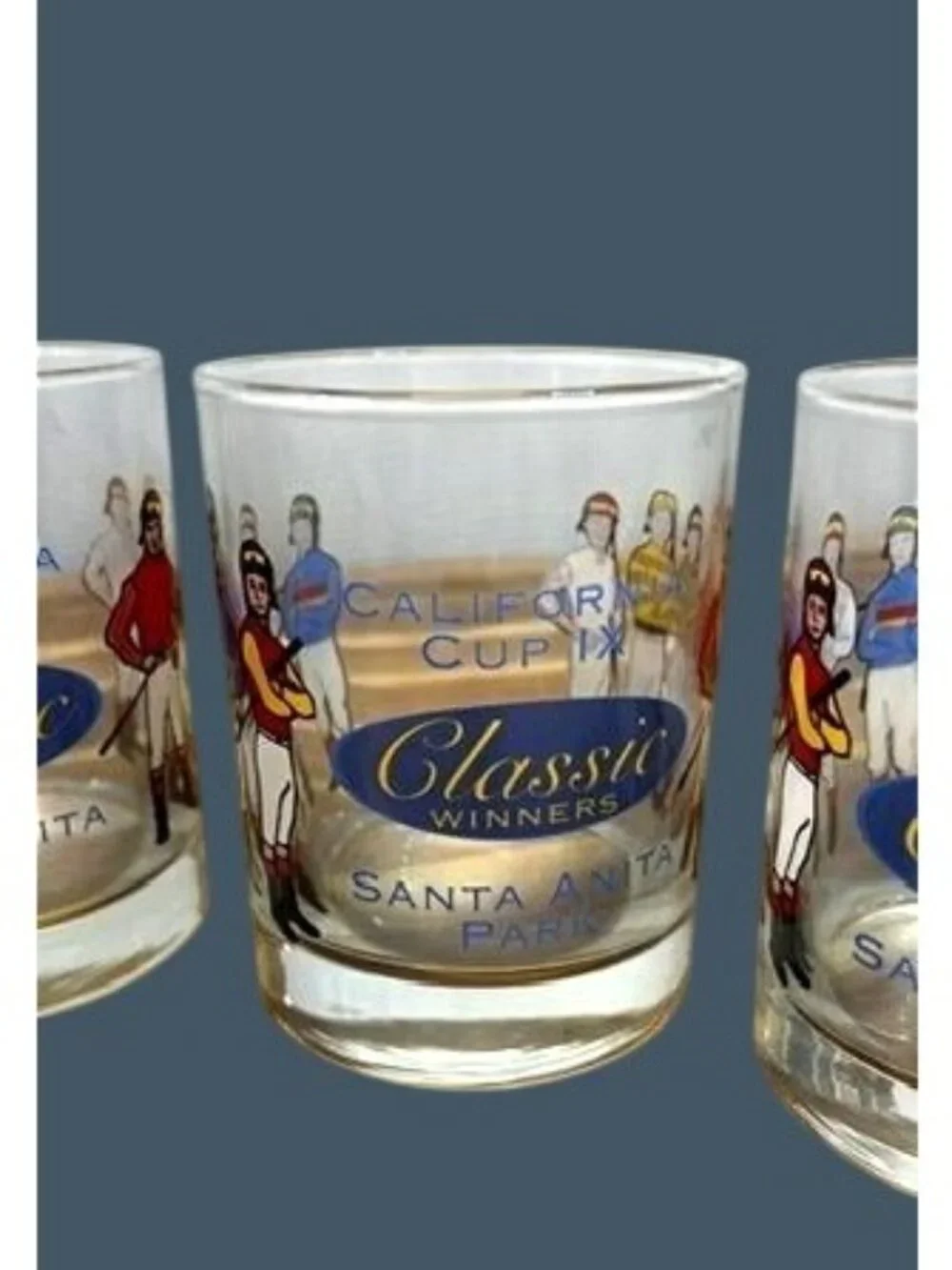 California Cup IX Santa Anita Park Jockey Glass Set Of 6 Classic Winners Horse R